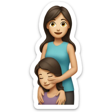 Brunette mom and daughter hugging sticker