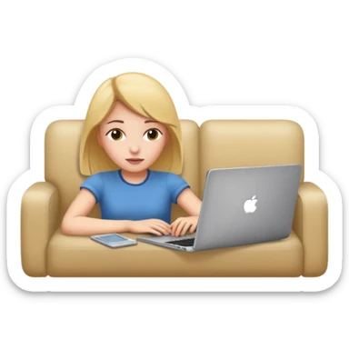 A girl is lying on the couch with a laptop, working sticker