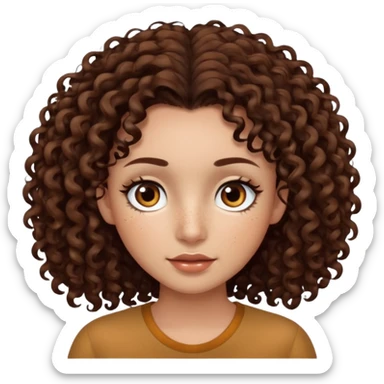 dark brown curly hair with dark brown eyes and long lashes with freckle and light brown skin sticker