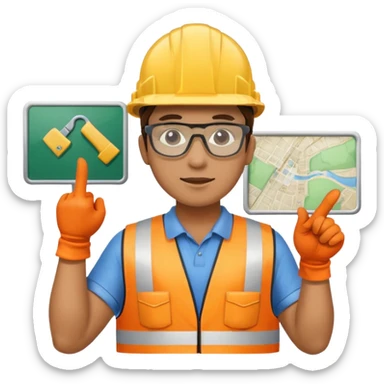 Worker pointing at construction site map sticker