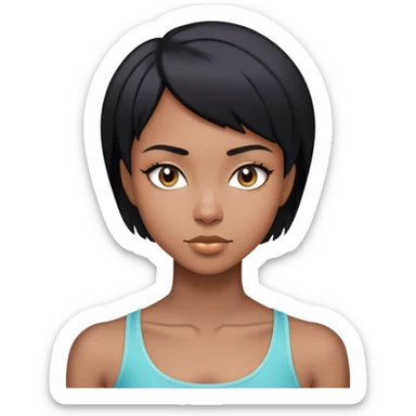 Young black woman with short straight hair and skinny sticker