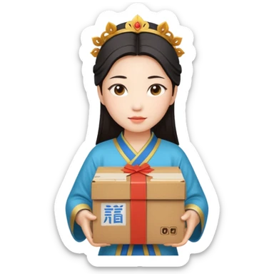 chinese female god hold carton box sticker