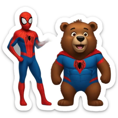a brown bear with spider man sticker
