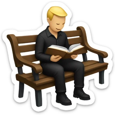 white person sitting on bench wearing black trousers  reading a book  sticker