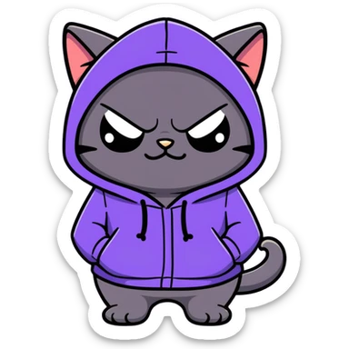 Grumpy anime Black cat with a purple hoodie sticker