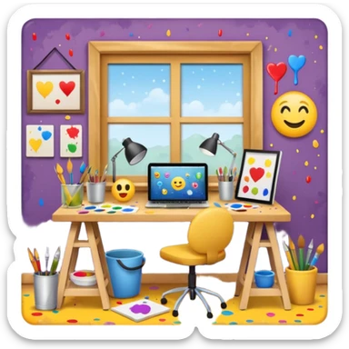 emoji room (cozy art studio) sticker