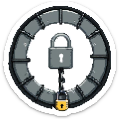 Chain and padlock securing a round submarine door or porthole sticker