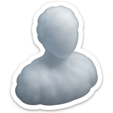 figure of a person made of white fluffy clouds, shoulder up, front view, matte glass style sticker