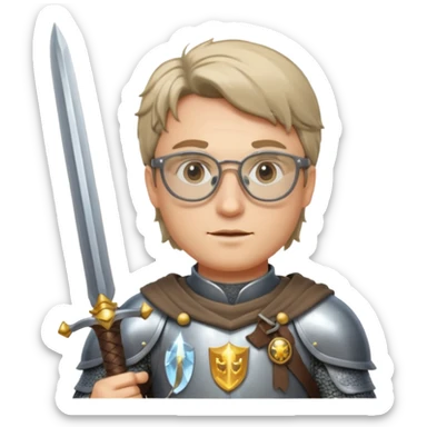 Knight holding sword, wearing glasses — glasses shining reflection sticker