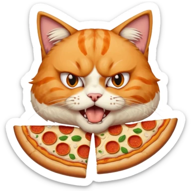 angry cat eating pizza, portrait, bust up sticker