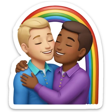 make 2 seductive men kissing and holding flying on a rainbow sticker