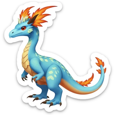 Raptorik scaley feathery fiery horned Amaura-Aurorus-Pokémon-Fakémon-hybrid-fusion-creature, full body sticker