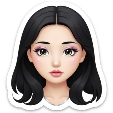 asian long black hair silver grey eyes glossy lips glittery white eyeshadow girl sticker