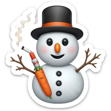 a snowman with a cigarette sticker