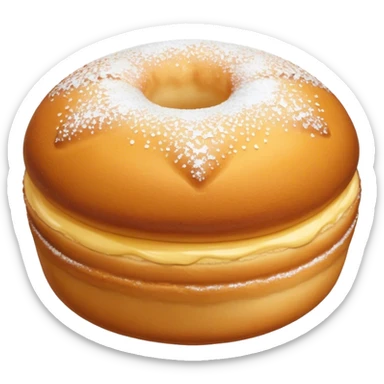 Cinematic Realistic image of simple round buñuelos, depicted with a lightly crisp, golden exterior and soft, airy interior, dusted with a subtle layer of powdered sugar and set against a rustic backdrop with warm, inviting lighting. sticker