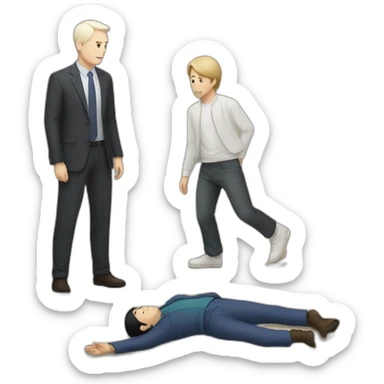 White man and japanese man looking for squelette on the ground sticker