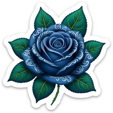 dark blue paisley printed rose with green leaves  sticker