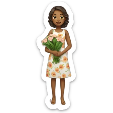 a girl wearing floral dress holding flowers sticker