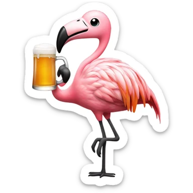 flamingo holding a beer mug sticker