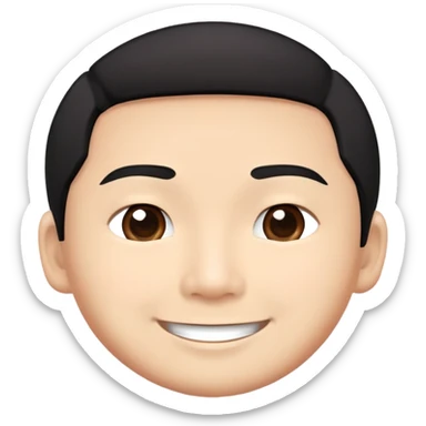 Asian man with short black hair, friendly smile, Josh Lim character sticker
