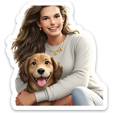 smiling girl with dog jewelry sticker