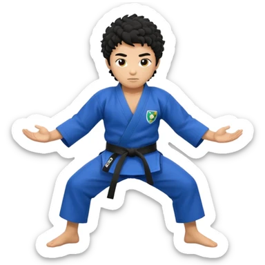 An Asian blue belt man with a bit curly hair doing Brazilian jujitsu sticker