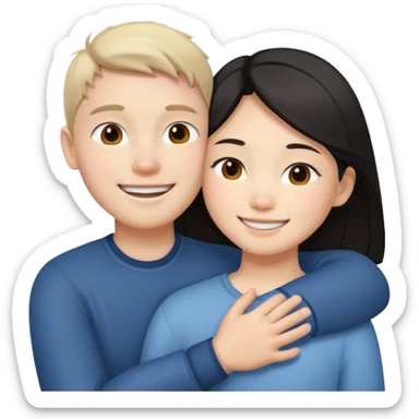 Asian girl hugging white boy sticker