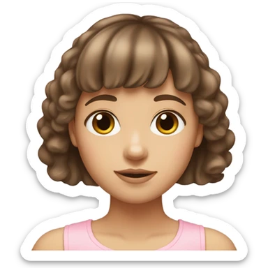 Woman 22 years old, Brown hair with bangs and light Eyes - Girly Pink aesthetic sticker