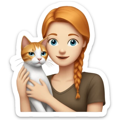 Ginger straight hair and blue eyes woman peting cat sticker