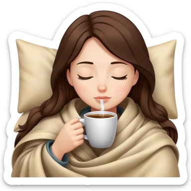 girl inside a blanket sipping coffee eyes closed sticker