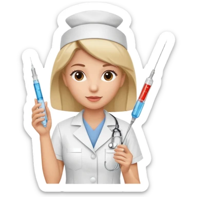Nurse with syringe sticker