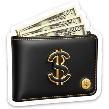 Rich emoji style black leather wallet with dollar bills, luxury money vibe, premium 3D emoji, ultra clean, high detail, no background
 sticker