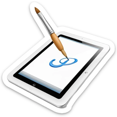 digital tablet paintbrush hovering above a smooth vector curve sticker