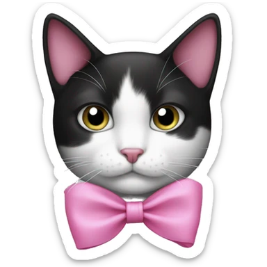 black and white cat with a pink bow sticker