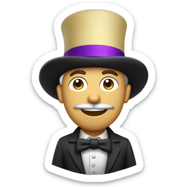 Man holding a leek in his hand, wearing a top hat with a purple band sticker