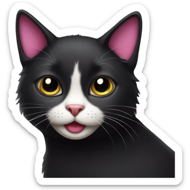 luxurious black cat with white patch and pink mouth sticker