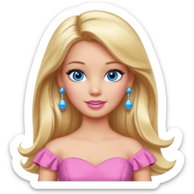 barbie, long blonde hair, pink dress, with blue eyes,different dress, big ear rings. sticker
