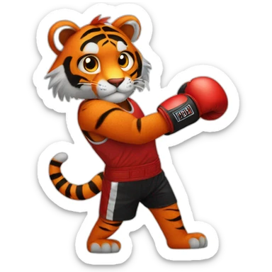 Red fur Tiger wearing boxing gloves  sticker
