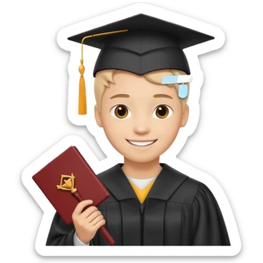 smiling graduate with diploma sticker