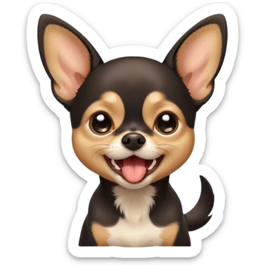 A high-resolution digital illustration of a cute black and tan chihuahua with big eyes yawning. portrait in a clean,realistic style sticker
