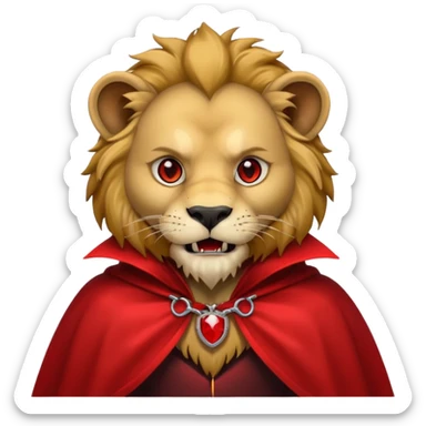 Vampire animal, lion in red collar cloak, red eye, fangs sticker