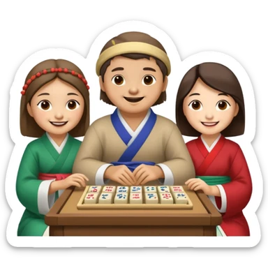 A sloth playing mahjong with two asian sticker
