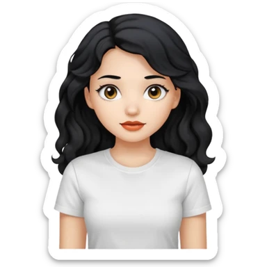 Beautiful girl,Black hair,wavy hair long hair,Black eyes, white T-shirt sticker