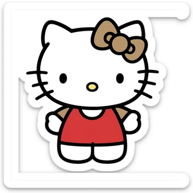 Change Hello Kitty's bow to light brown, keep the rest classic and simple, no background. Maintain the classic Hello Kitty style with a simple and clean look. sticker