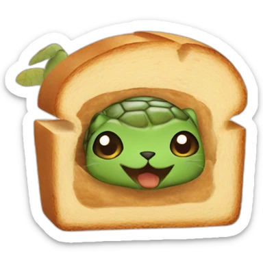 Turtle as a cat inside a slice of bread sticker