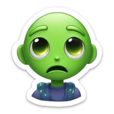 Alien with cring tears and behind him there is a shooting star sticker