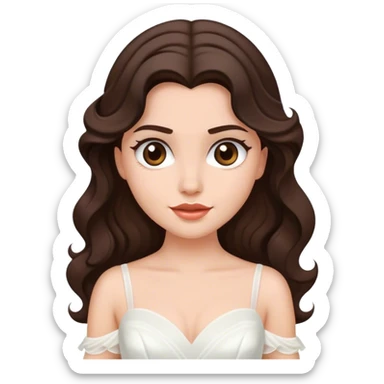 Dark Brown haired girl, long Hollywood wave hair, in white wedding dress sticker