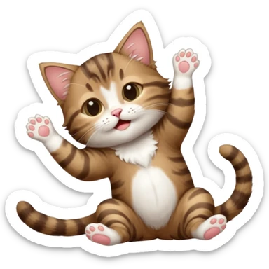 dark brown tabby and white kitten with his eyes closed whilst in funny positions stretched out and  upside down sticker