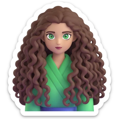 Character with extremely long enormous curly brown hair and striking green eyes sticker