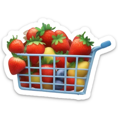 Shopping cart with strawberries and fruits and flowers inside sticker